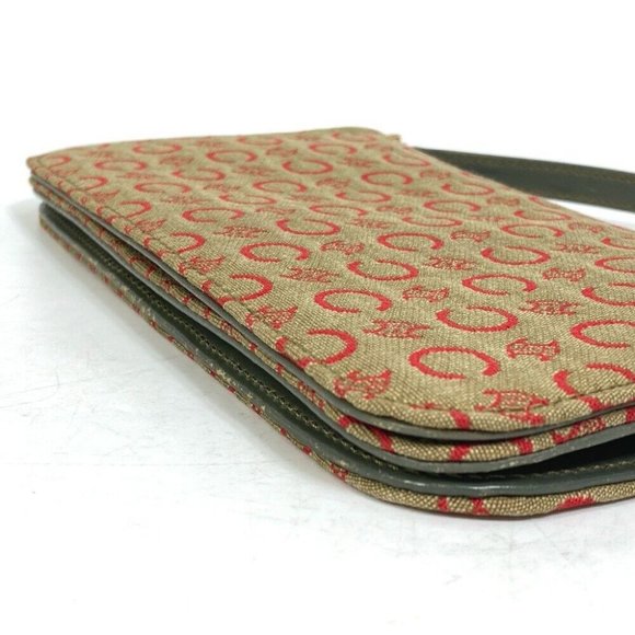 CELINE CMacadam Mini Hand Bag Accessory pouch Canvas/Leather Khaki x Red - Picture 7 of 12